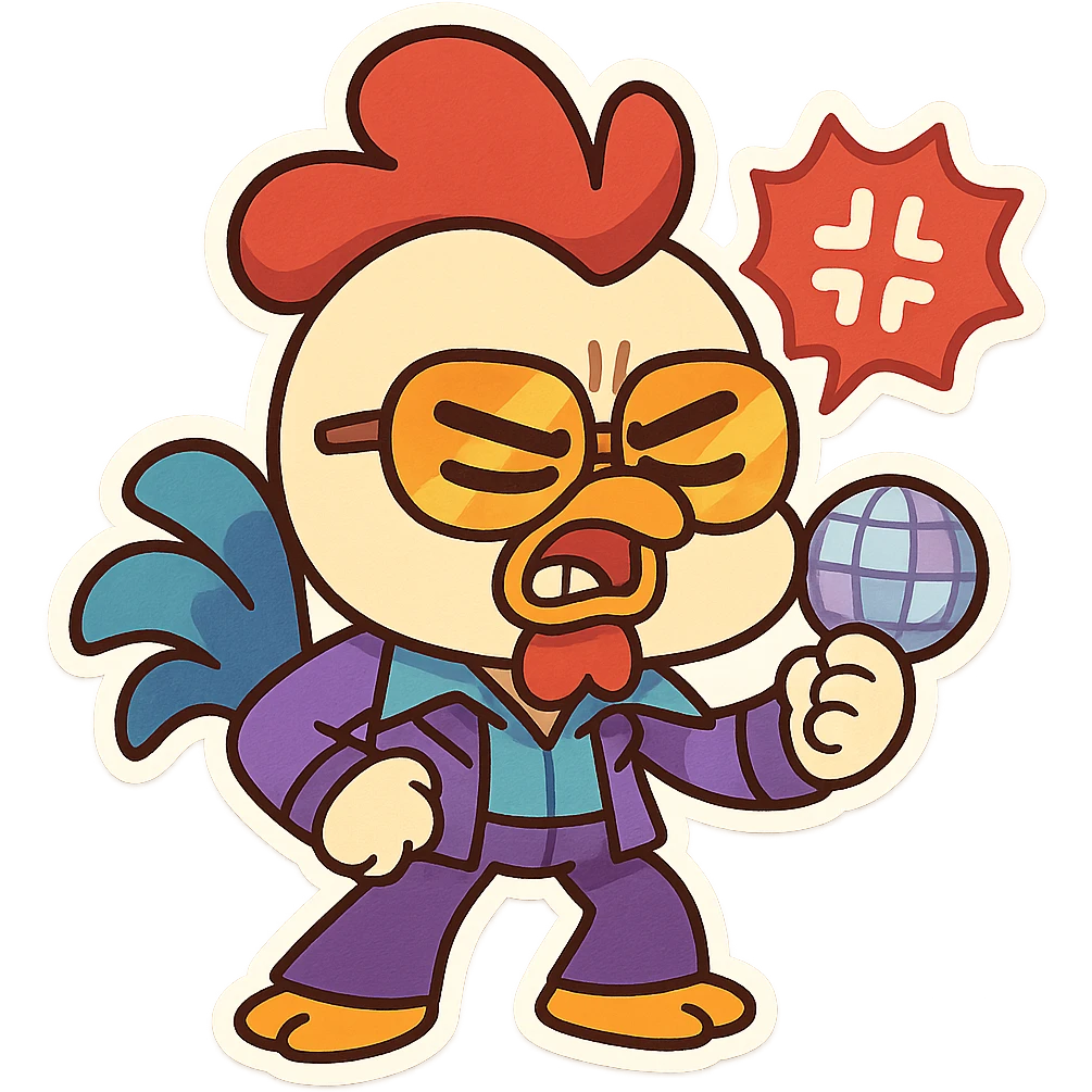 Coq disco qui perd patience en style cartoons enfant style gumball  emoji