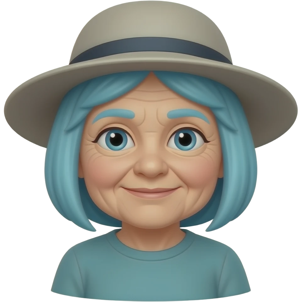 old lady with blue hairs and wear hat emoji