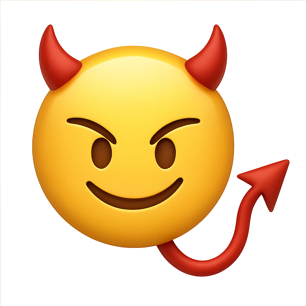 yellow face with red devil tail, digital illustration, emoji style emoji