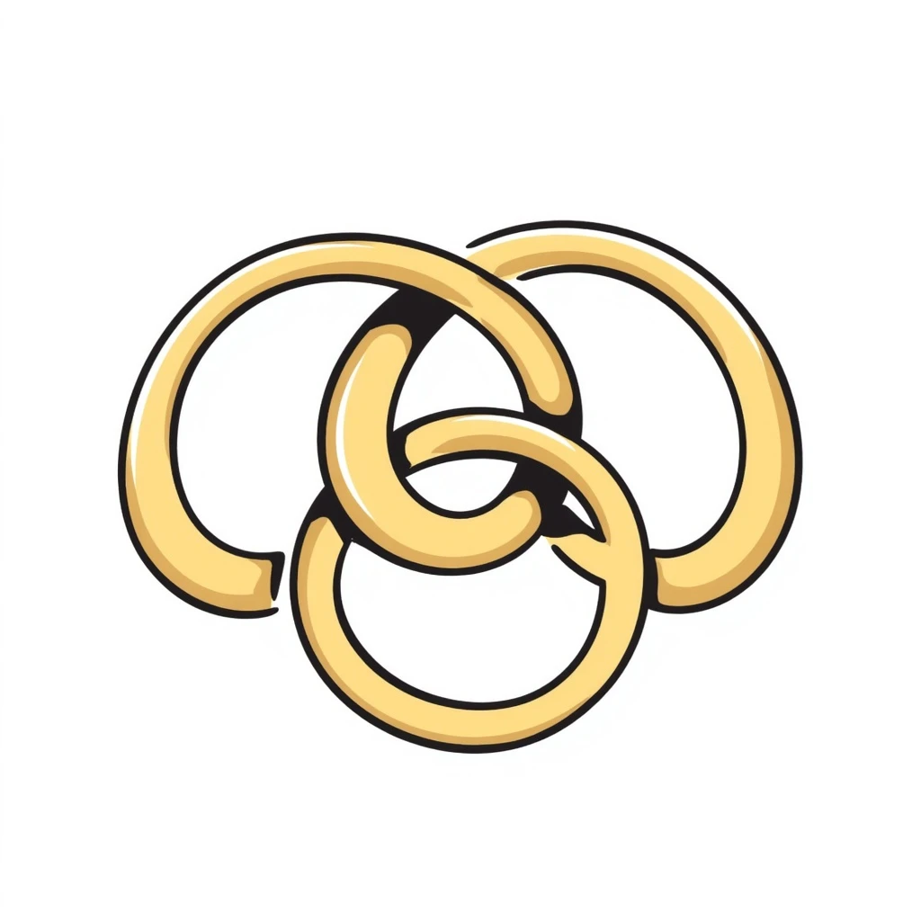 three interlocking gold rings in a triangle formation emoji