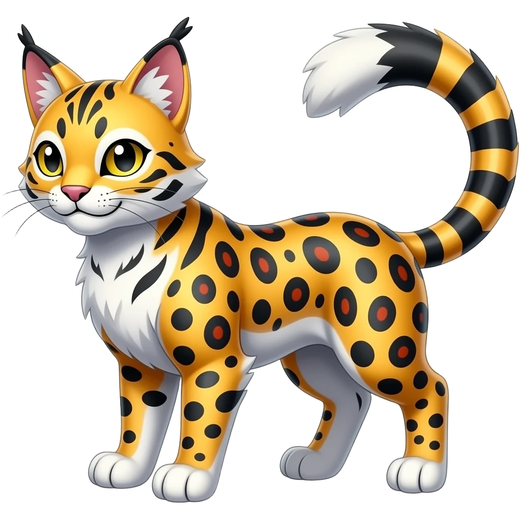 Shiny Colorful Albino Bobcat-Caracal-Leopard-Genet-Pokémon-Digimon-Fakémon-fusion-hybrid-creature emoji