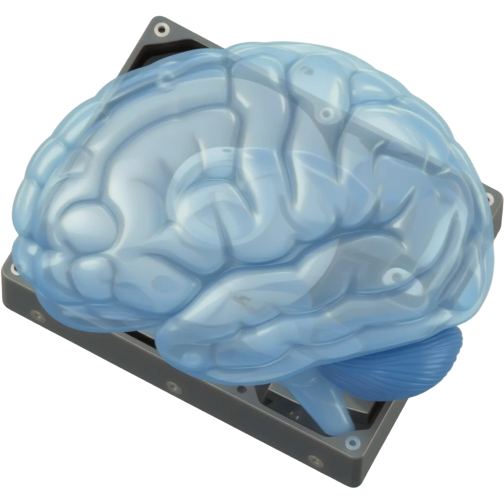 transparent synthetic brain on an hard drive emoji