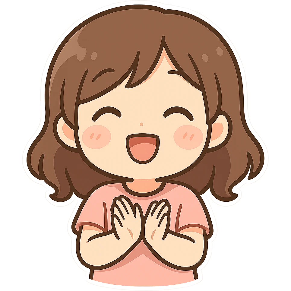 一个可爱的女孩，正在开心的拍手，正面视角 emoji