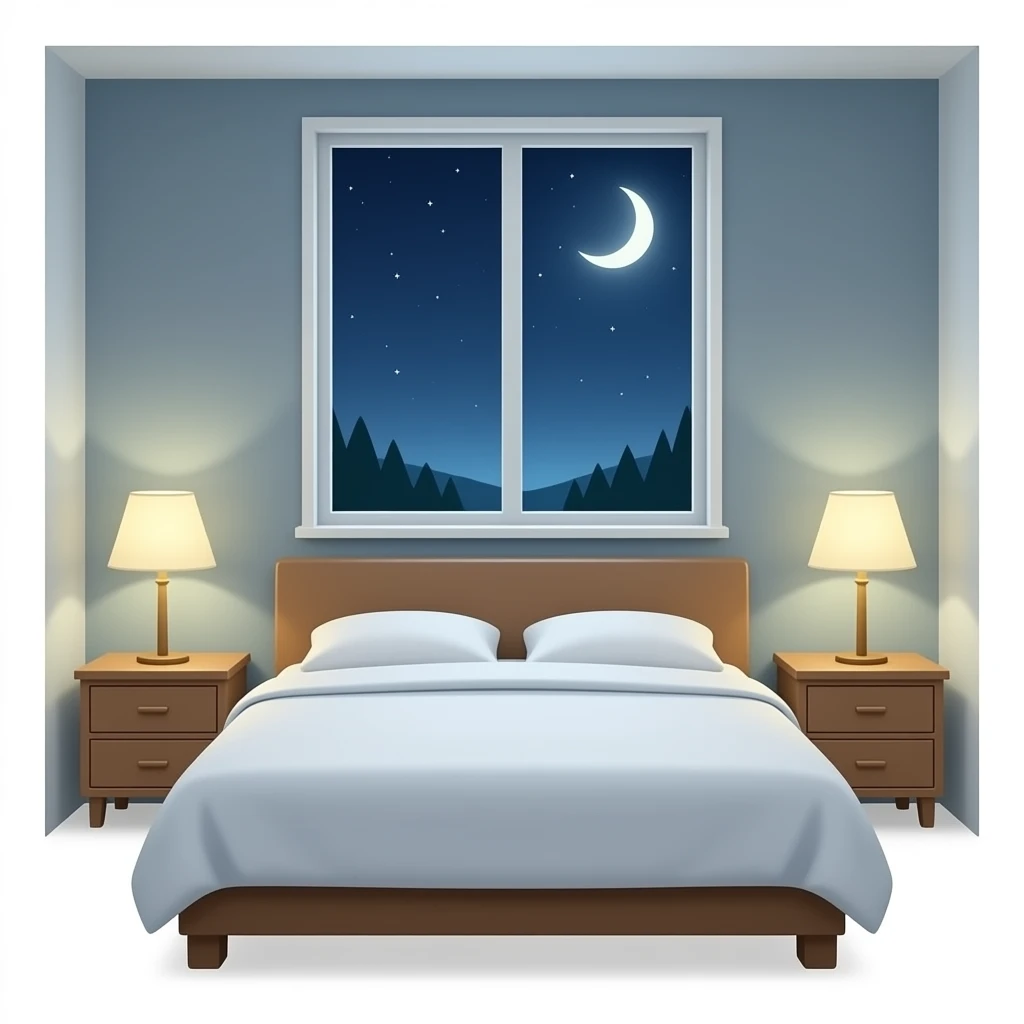 white bed cover and nightstands emoji