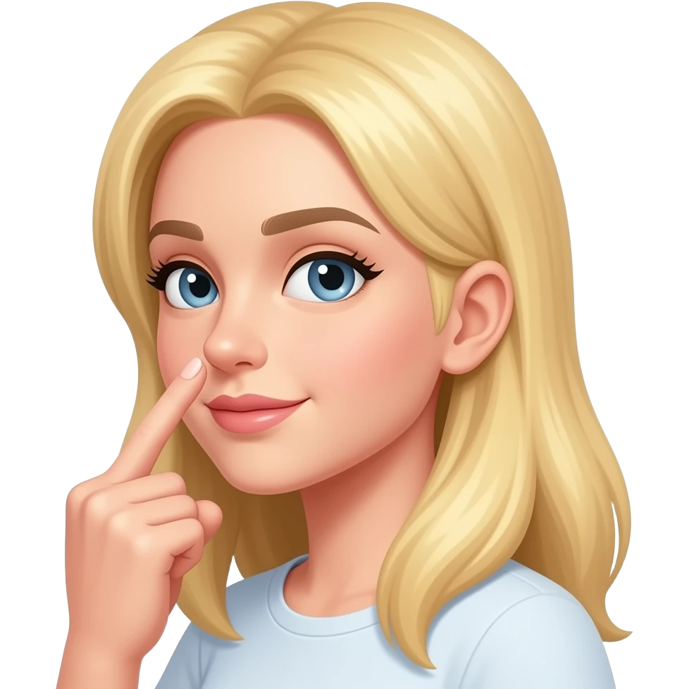 middlefinger on face on nose beautiful blonde girl finger 45° left turn emoji