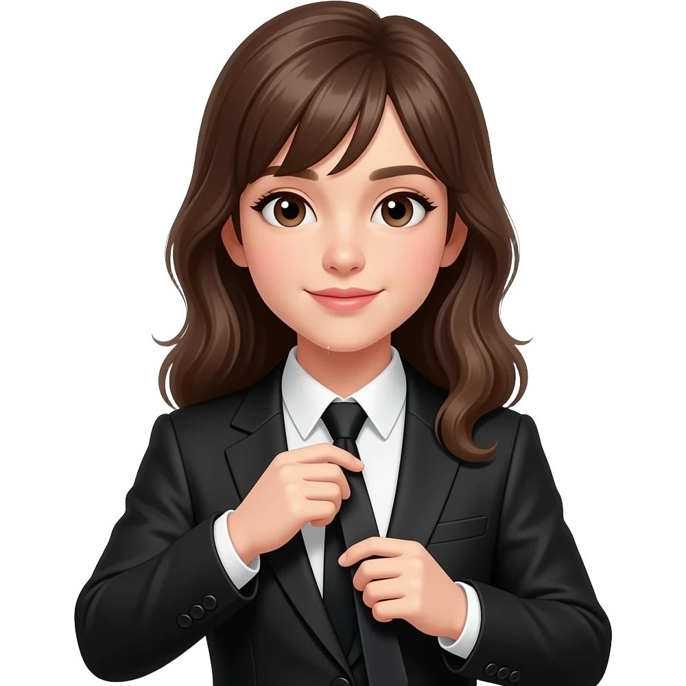 girl fixing up their tie in a black and white suit emoji