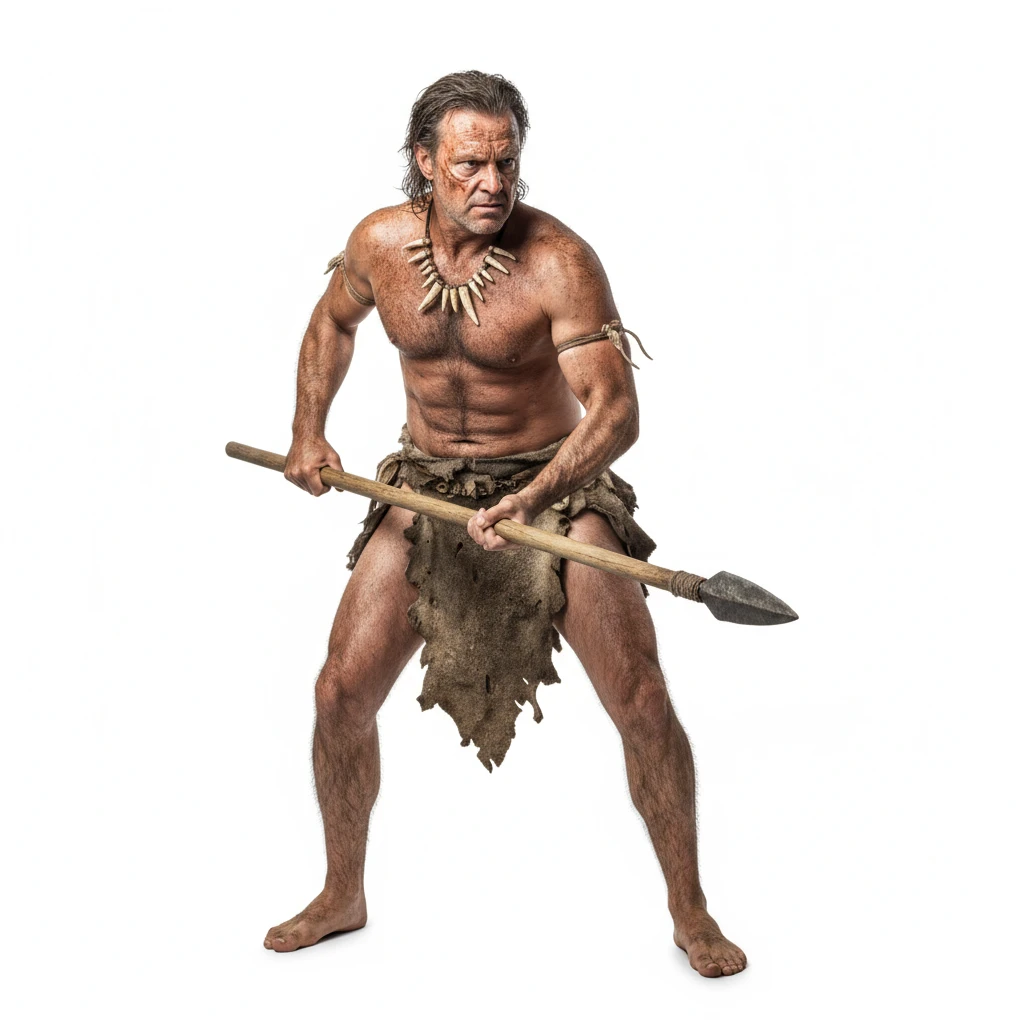 нарисуй первобытного человека с копьем без фона emoji