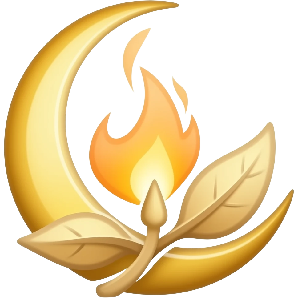 10. Ascension Flame Symbol: Crescent rising with a small flame merging into upward leaves. Meaning: Spiritual growth and elevation. emoji
