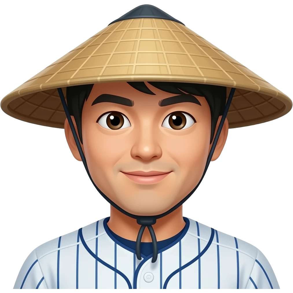 Japanese Baseball player wearing conical hat emoji