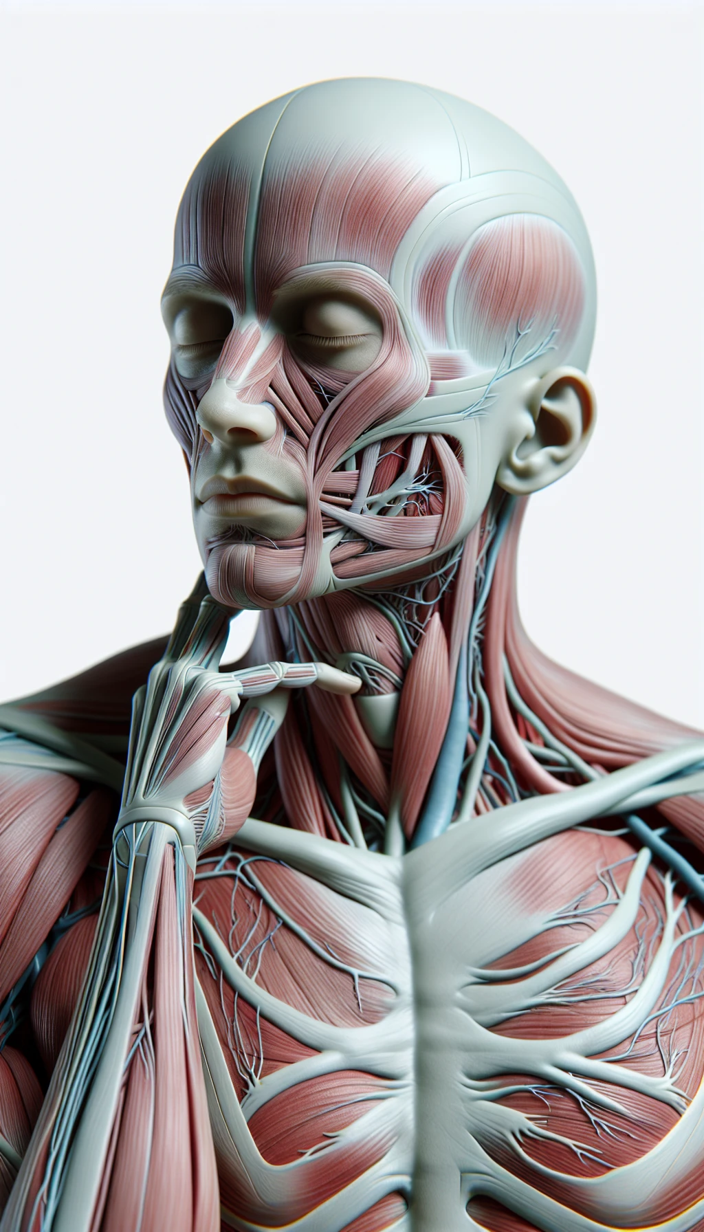 corpo umano anatomico con occhi chiusi sereno e in perfetta salute , isolato su sfondo bianco, iperrealistico 4k emoji