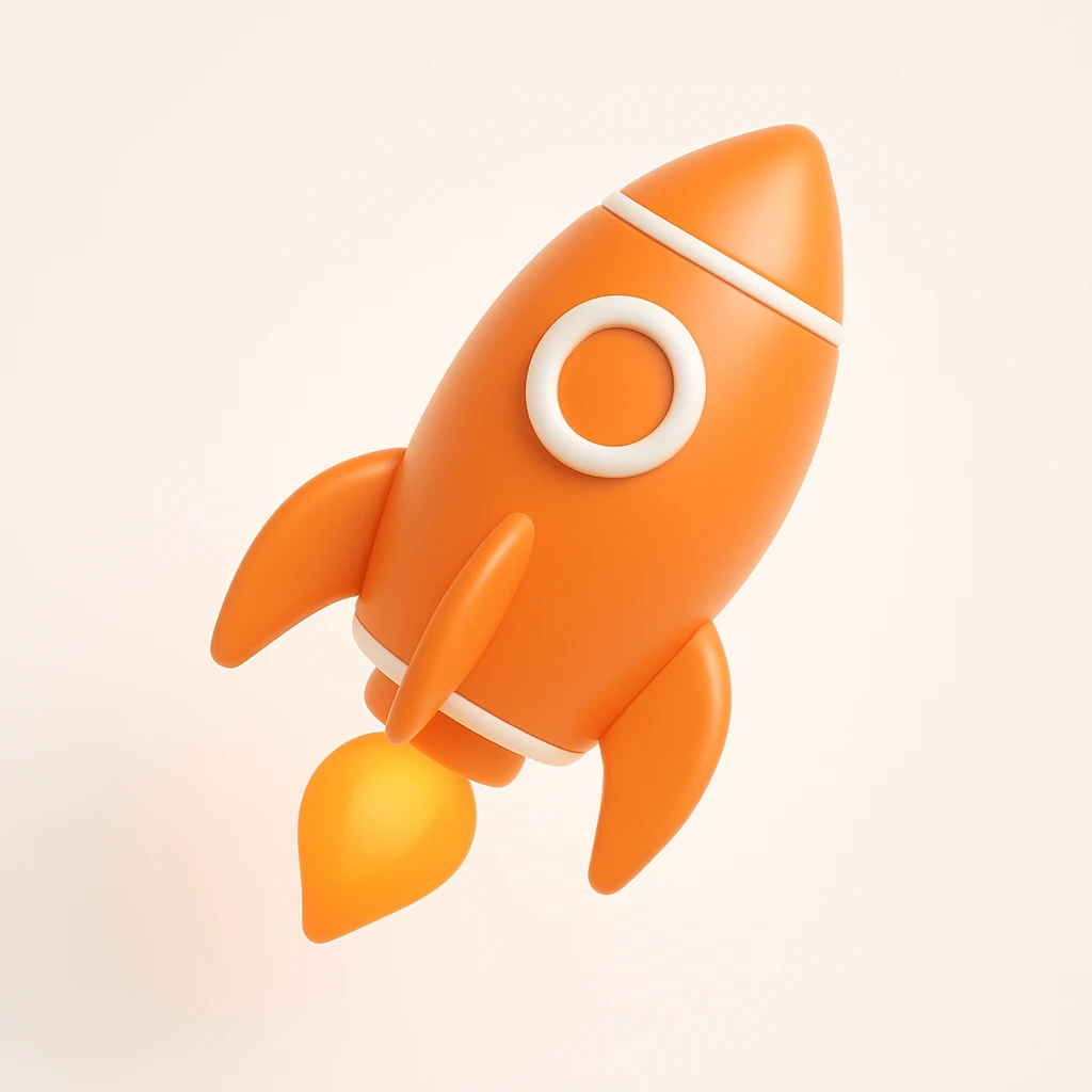 shiny orange 3D rocket ship with flame exhaust emoji