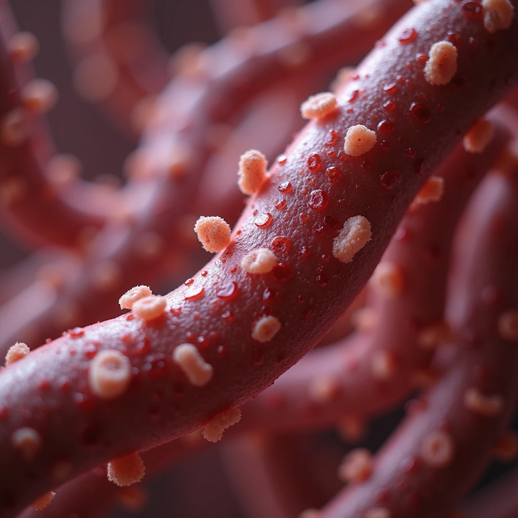 hyperrealistic 4K scene of human blood vessels under microscope infested with Trypanosoma protozoa, clearly visible among red blood cells, realistic anatomical details, medical atmosphere emoji
