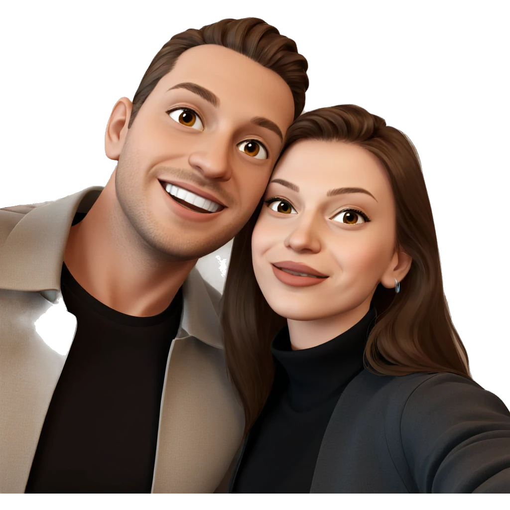 smiling couple selfie together emoji