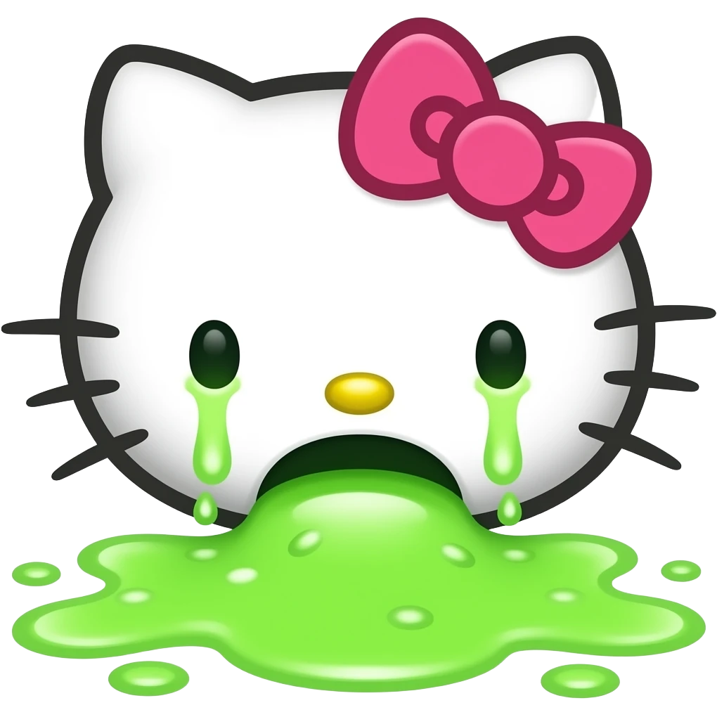 hello kitty is wide vomiting neon green emoji