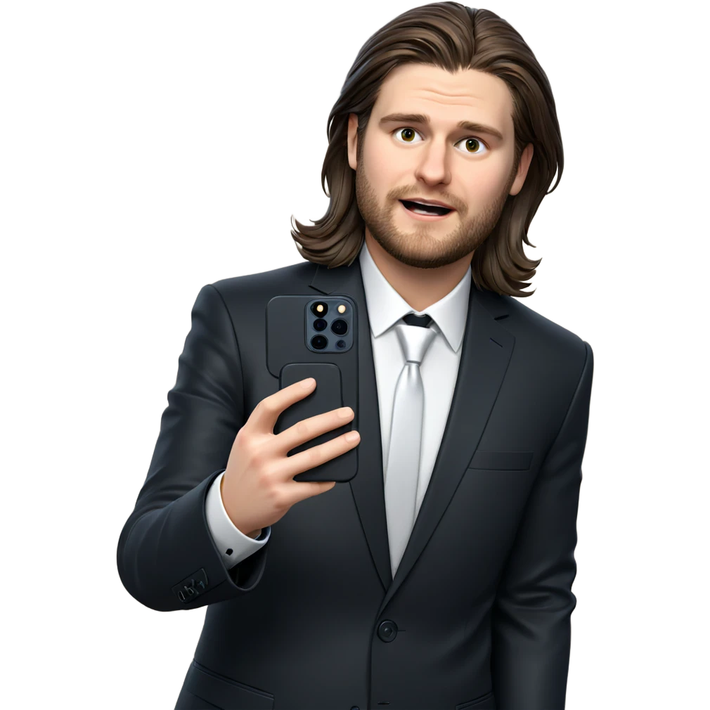 formal selfie in black suit emoji