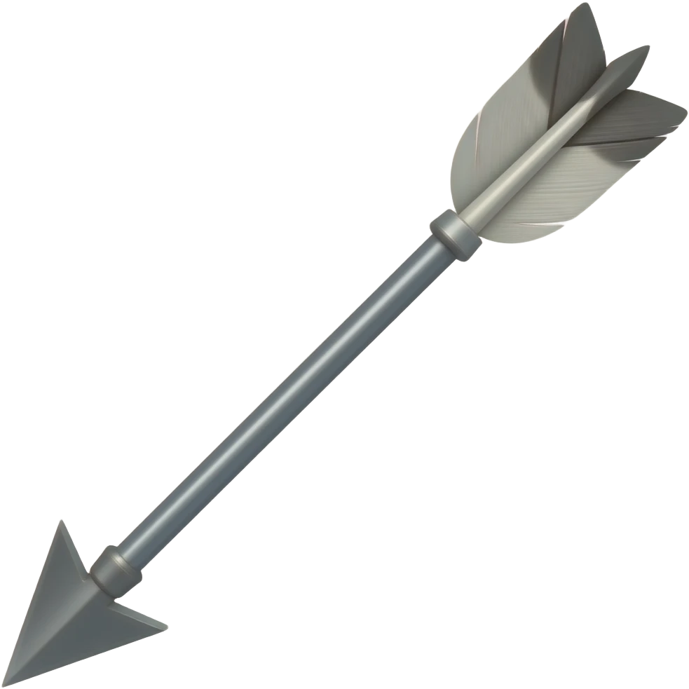 no background show a sleek gray arrow shaft with the attached feathers pointing down and to the left like it's being shot and show it bent - NO BACKGROUND emoji