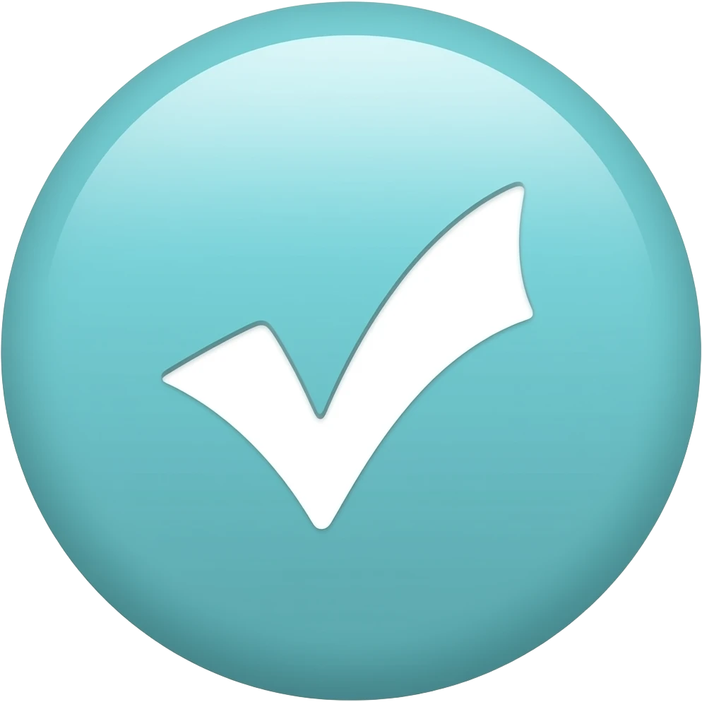 Create a white checkmark with a light ciano circle as a background,2d texture emoji