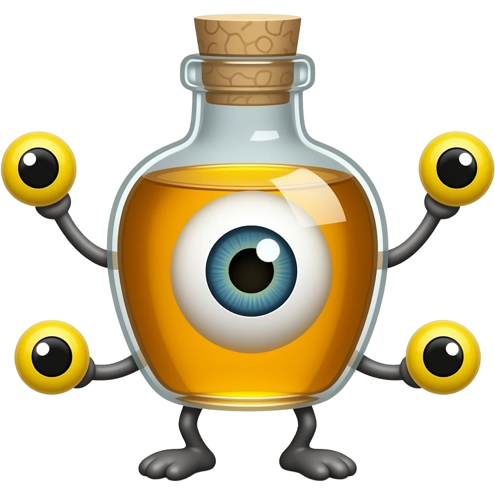 A honey bottle with one single eye and legs and arms with yellow eyes emoji