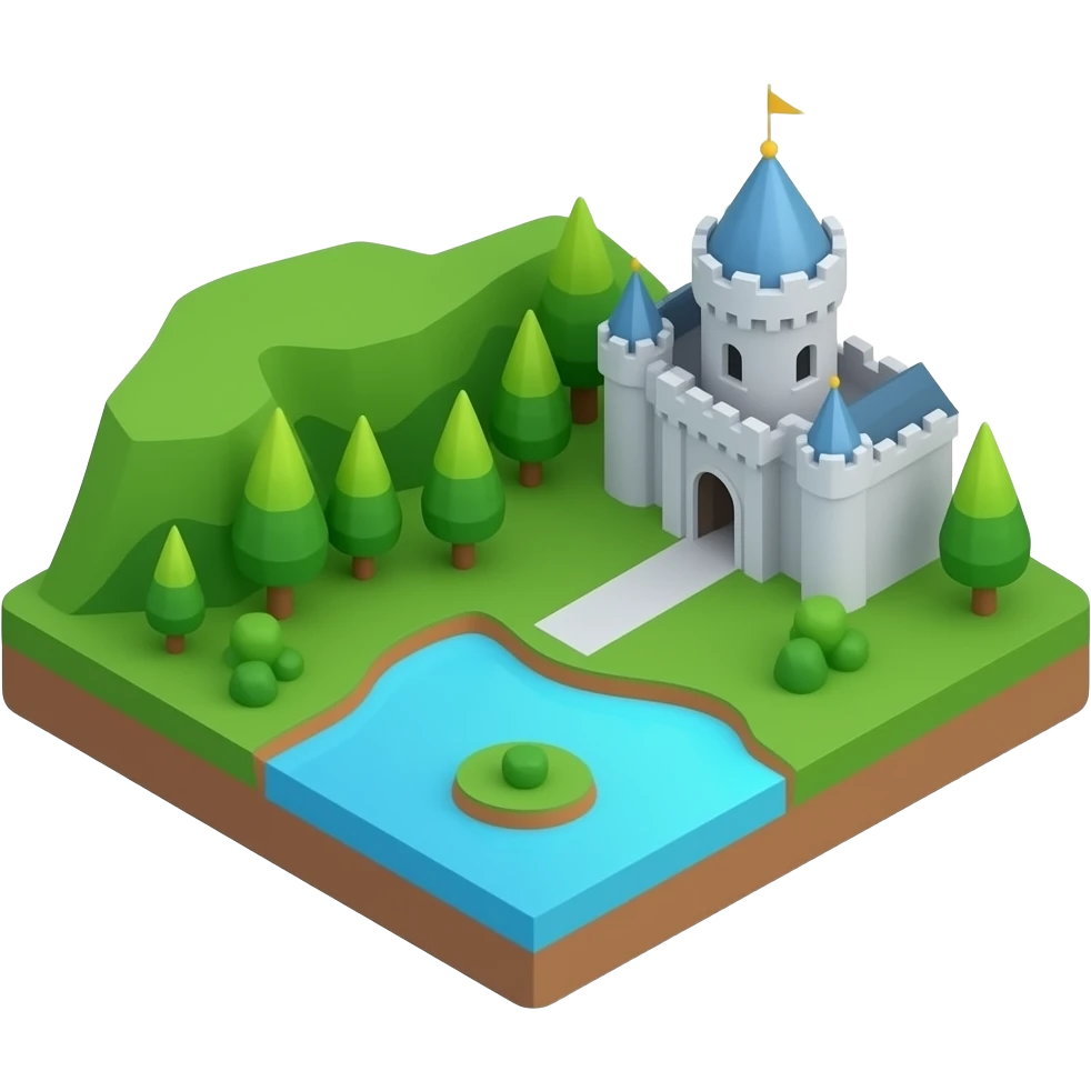 3D isometric miniature emoji of Ireland landmarks, including Cliffs of Moher, Dublin castle, and a small green countryside, cute chibi style, rounded shapes, glossy vibrant colors, soft lighting, tiny diorama, minimal background emoji