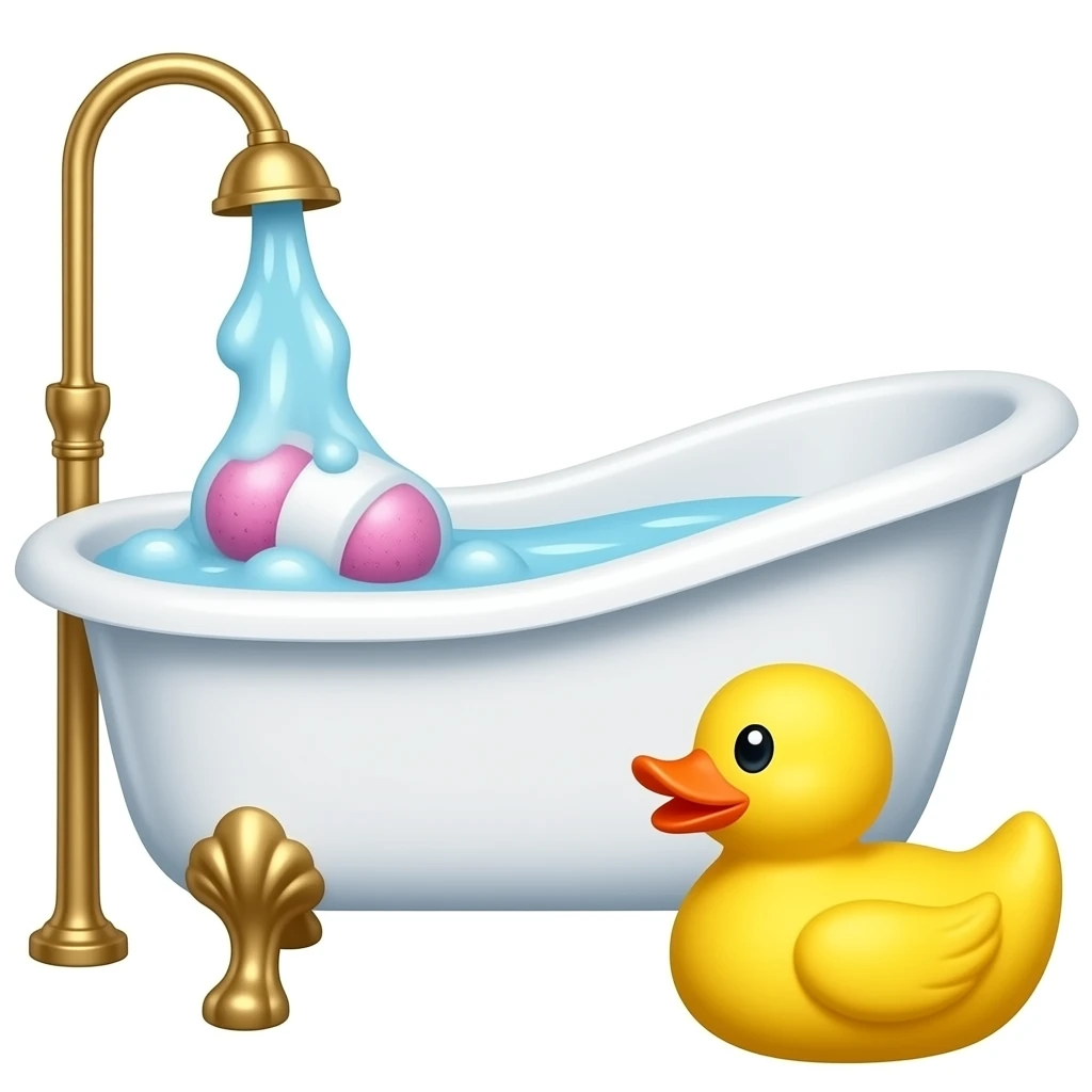 Bath tub with bath bomb and rubber duck emoji emoji