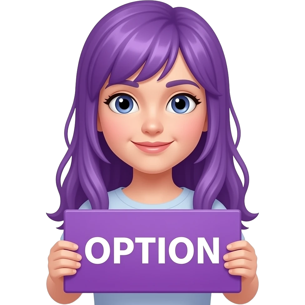 girl with long purple hair holding a PURPLE is always an OPTION sign emoji