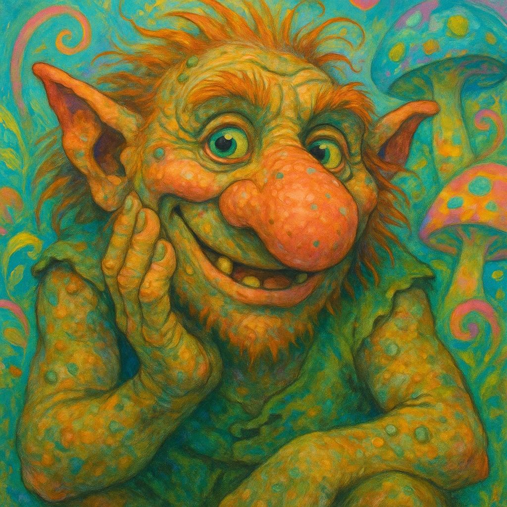 fantasy troll, big nose, warty skin, playful look emoji