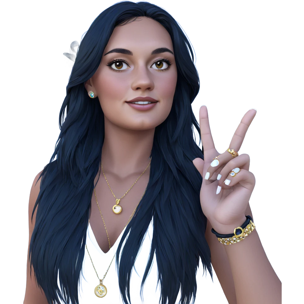 black-haired girl outdoors with jewelry emoji