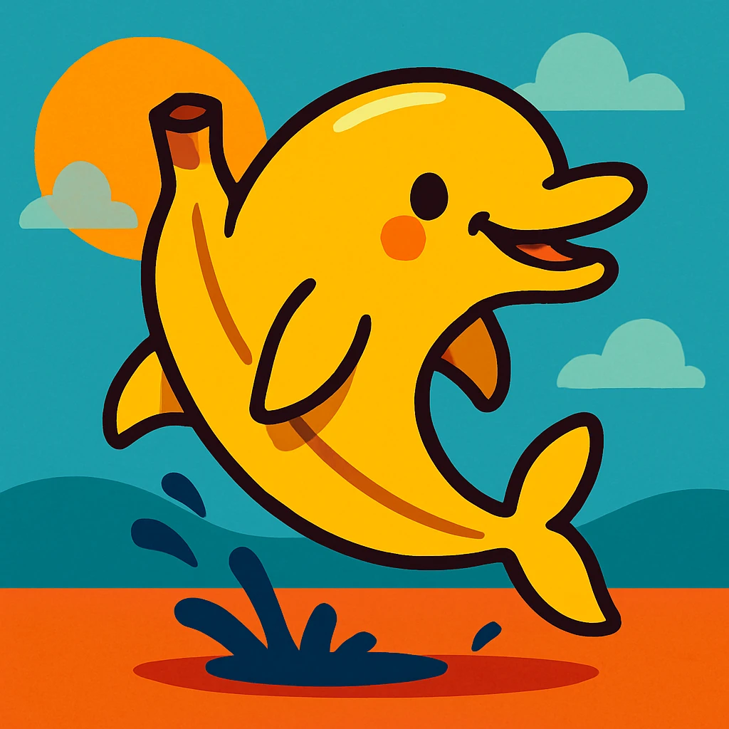 a cute small banana dolphin hybrid, playful, cartoon style, vibrant colors emoji