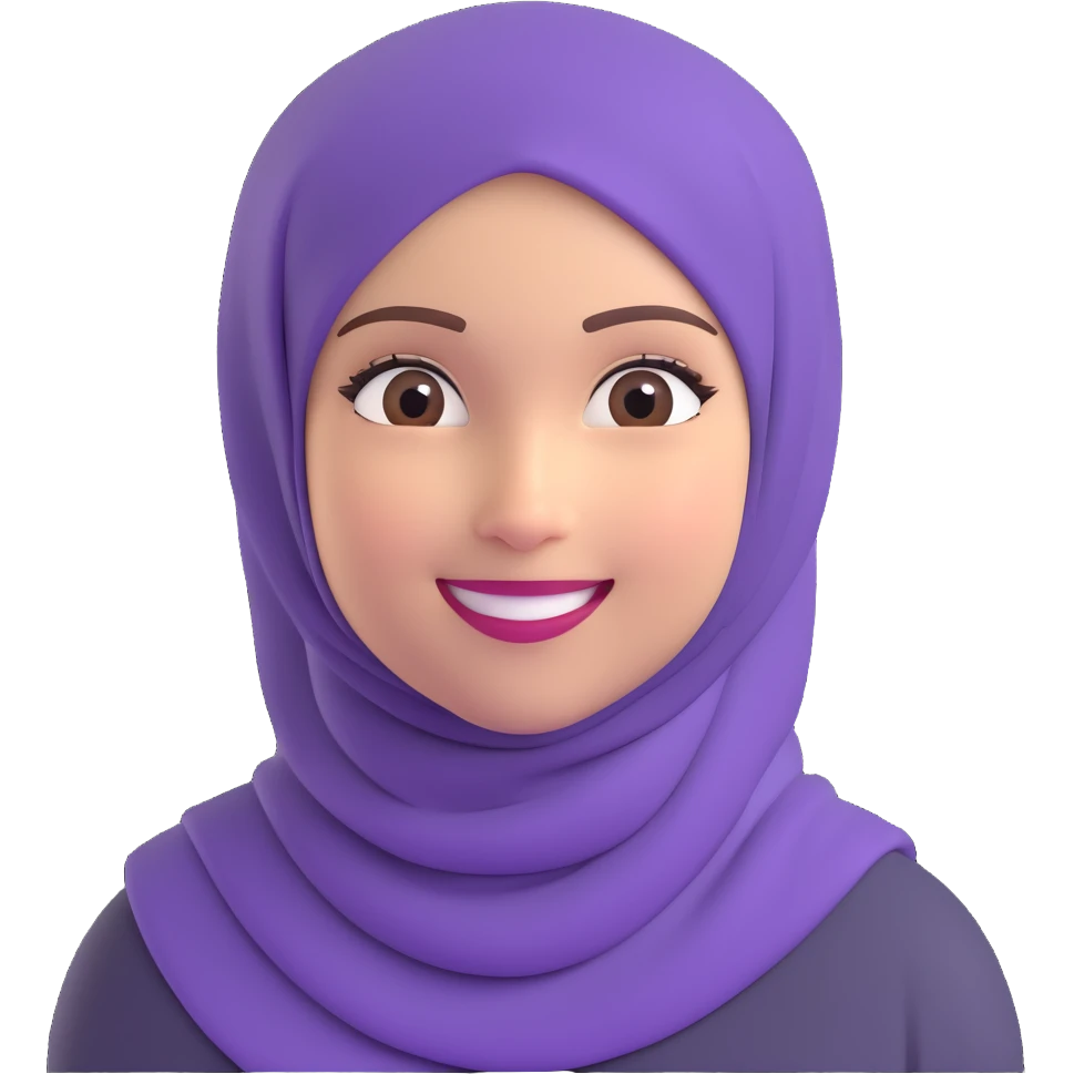 young girl with a purple hijab and a smiling face, friendly and approachable emoji
