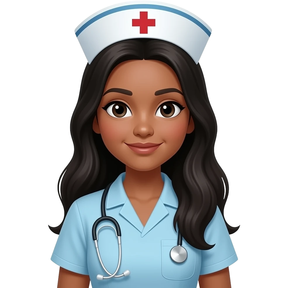 Tan nurse with scrubs long black hair emoji | AI emoji