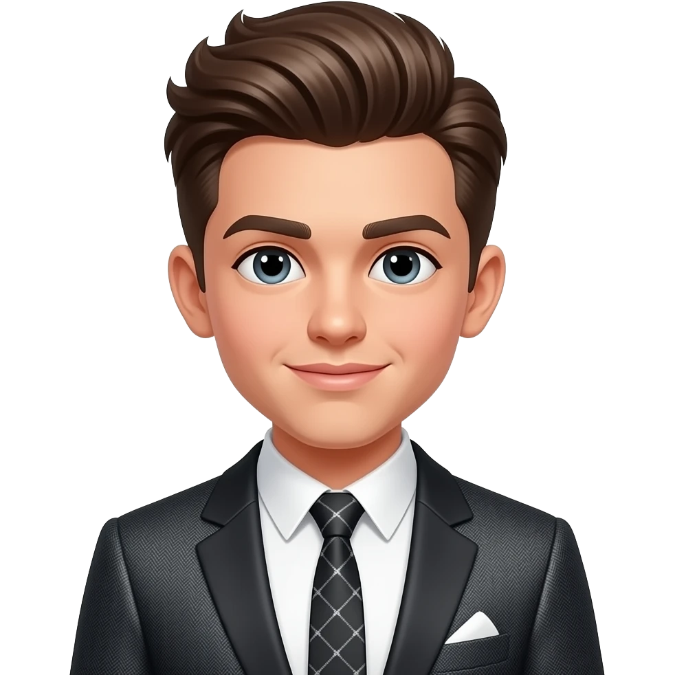 a boy wtih stylish hairs stylish dress looks like a celeberity half body emoji