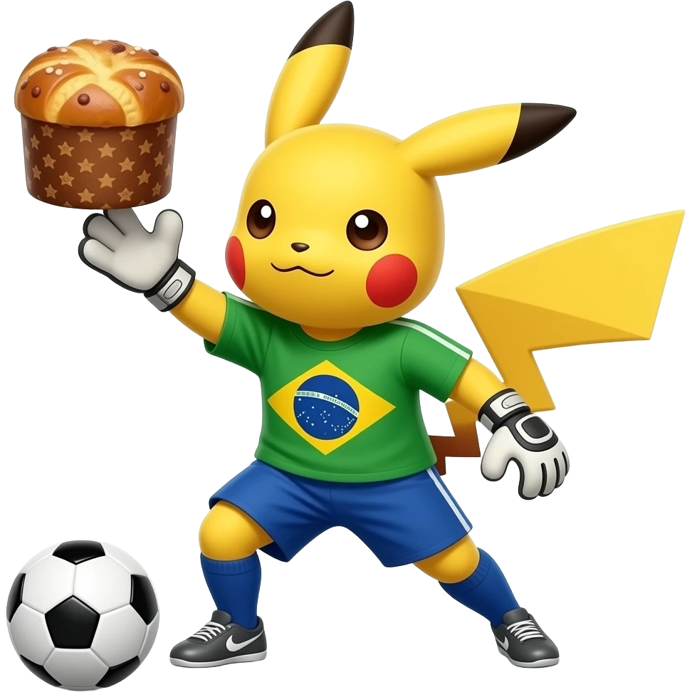 brazilian pikachu catching a panettone like a goalkeeper(soccer style) emoji