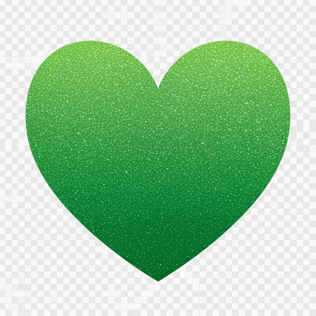 Edit the glittery blue color heart with a subtle gradient and no border to a glittery green color heart with a subtle gradient and no border. Keep the background transparent. Maintain the glittery texture and subtle gradient effect in green emoji