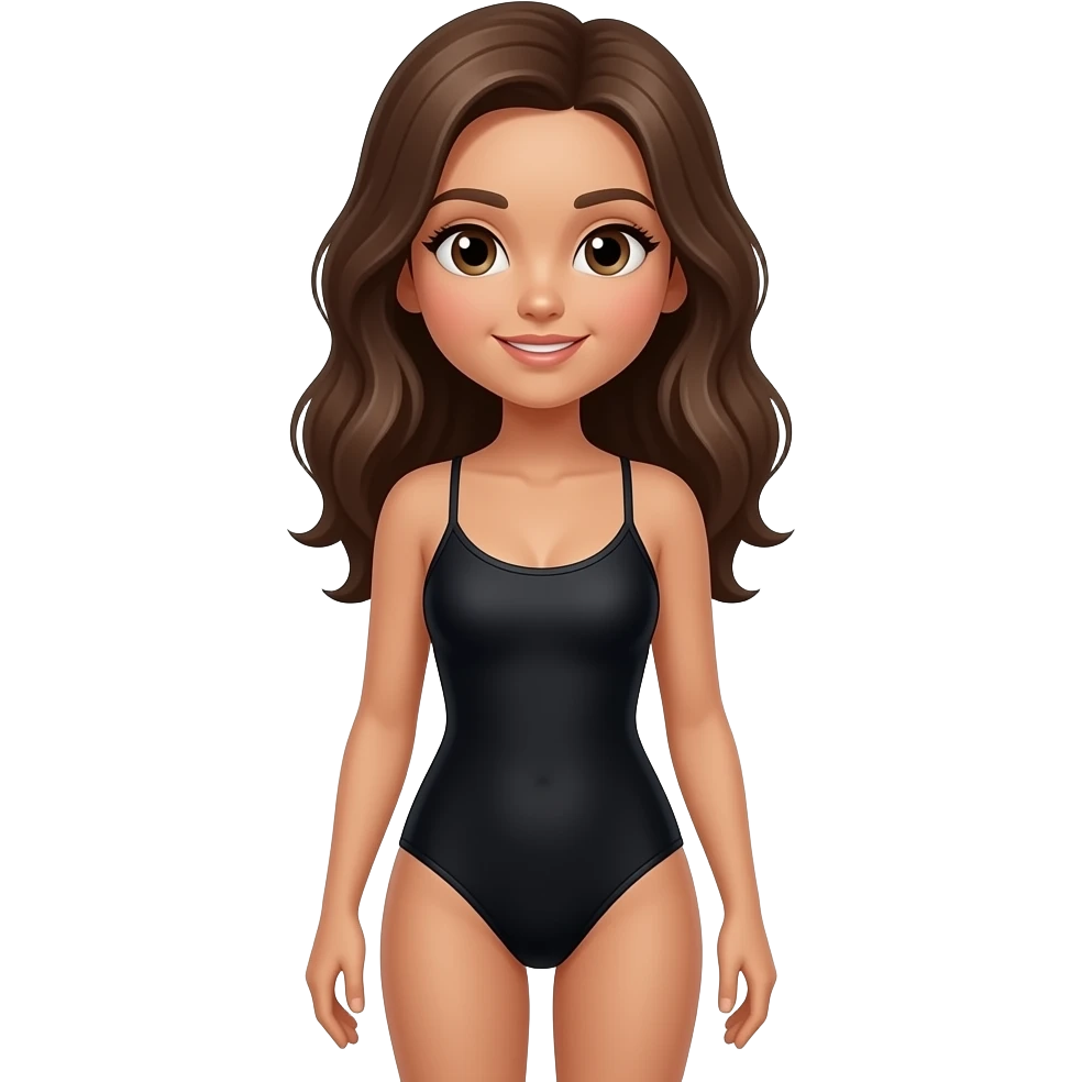 Full body tan girl long hair wearing black swimsuit emoji