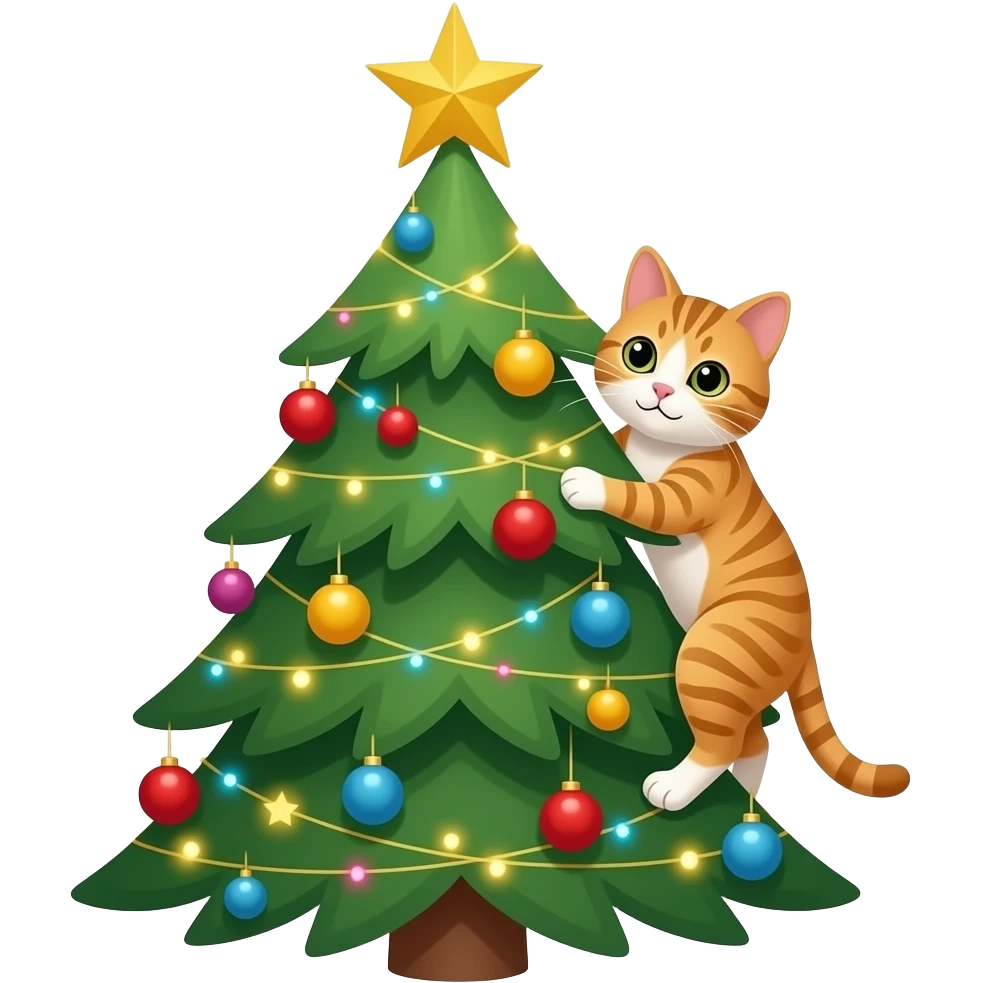 Cat climbing a Christmas tree emoji