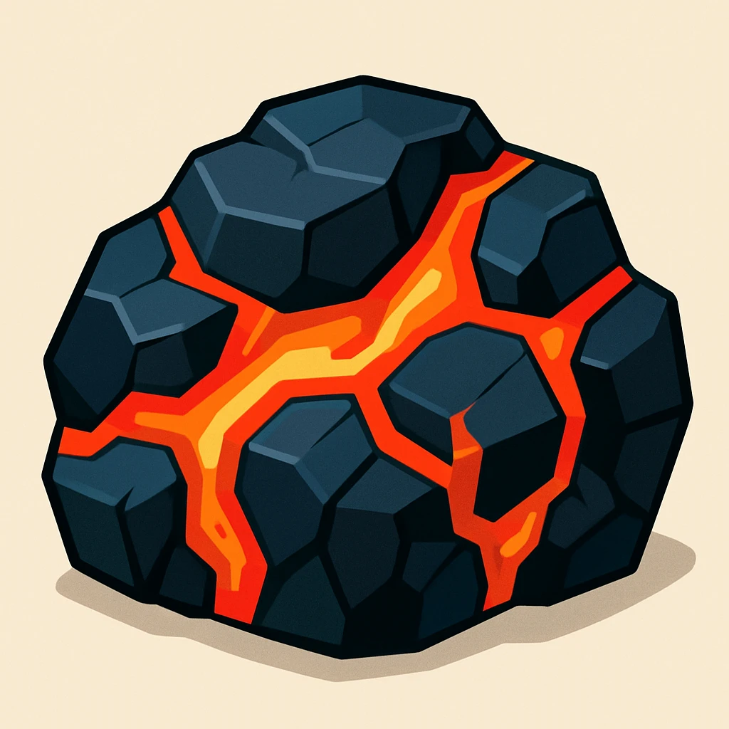 a chunk of black volcanic rock with molten lava veins, stylized emoji