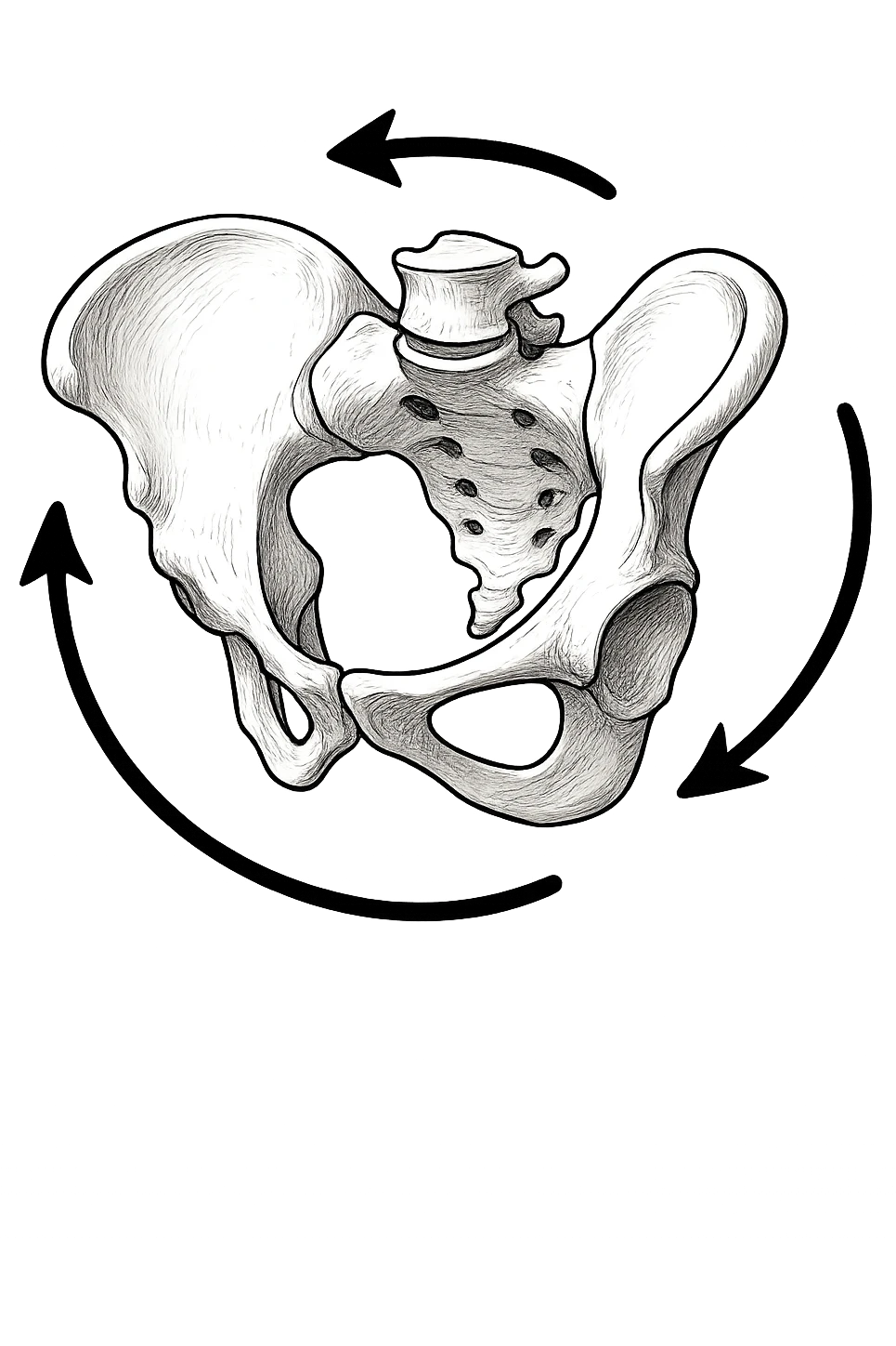 Bacino anatomico ruotato in senso orario con le frecce per far capire emoji