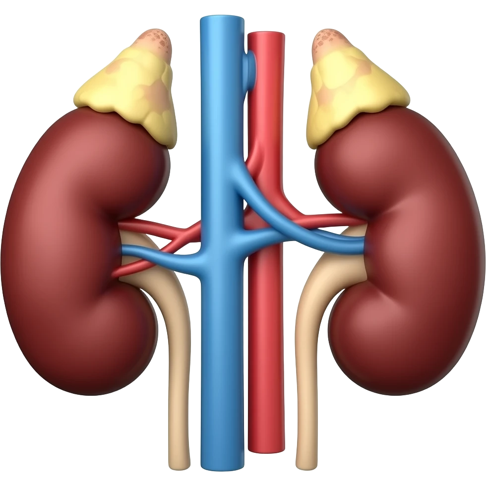 anatomic kidney image, with urethers emoji