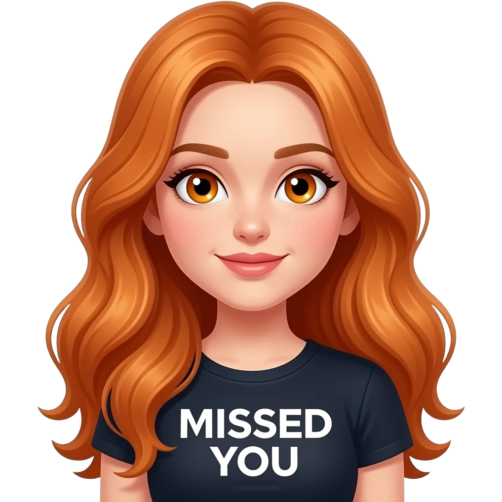 sexy girl with long ginger hair and ginger eyes a top with MISSED YOU written on it emoji