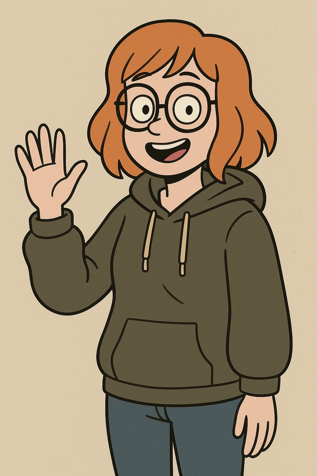 A girl orange hair Urban Heavy Loose a hand say hello glasses emoji