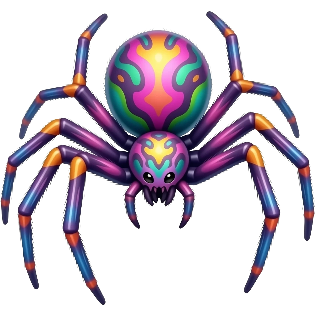 ponles colores morados, rosas y verdees y amarillos a la araña emoji