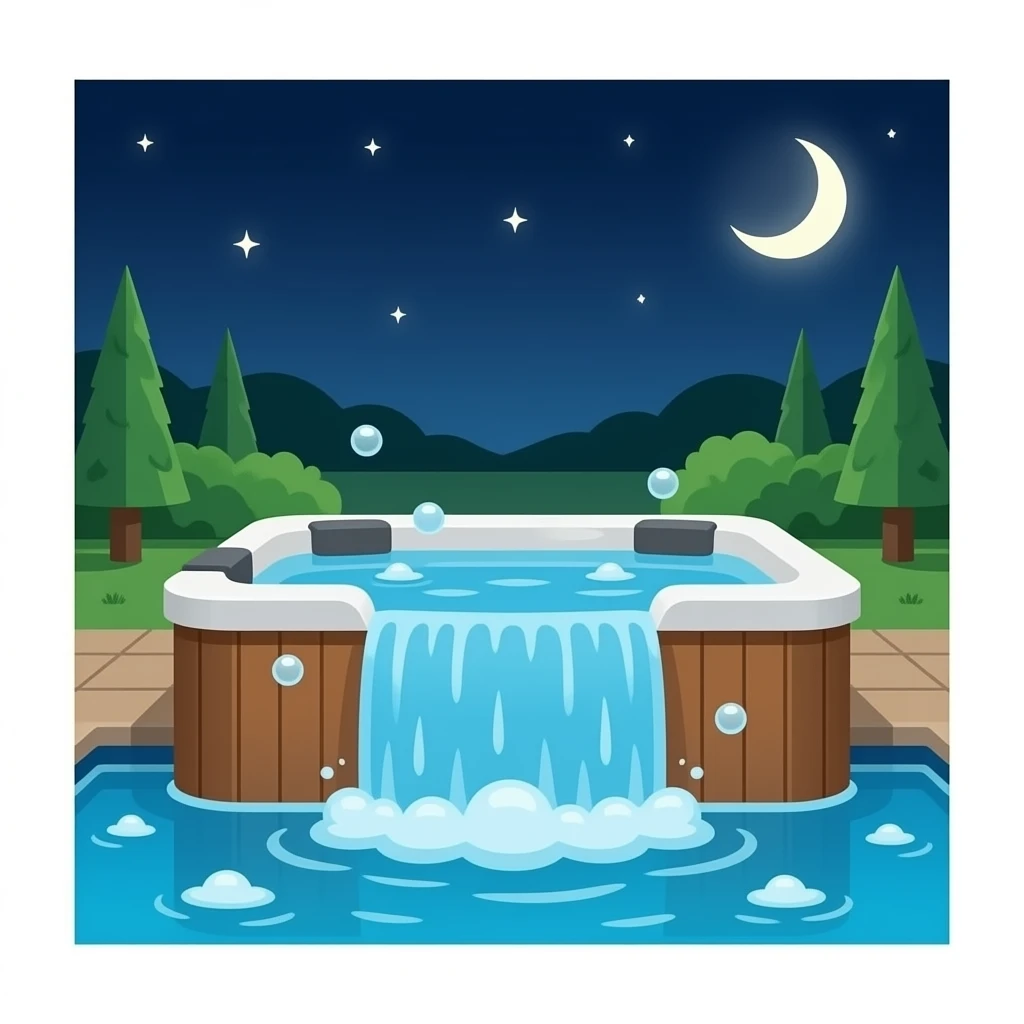 Hot tub with waterfall and bubbles emoji