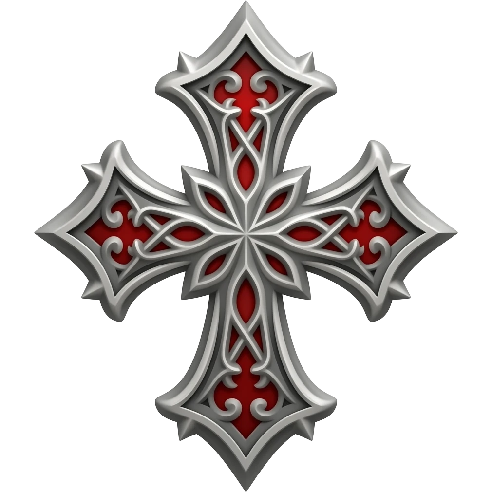 A black silver and red Gothic cross emoji