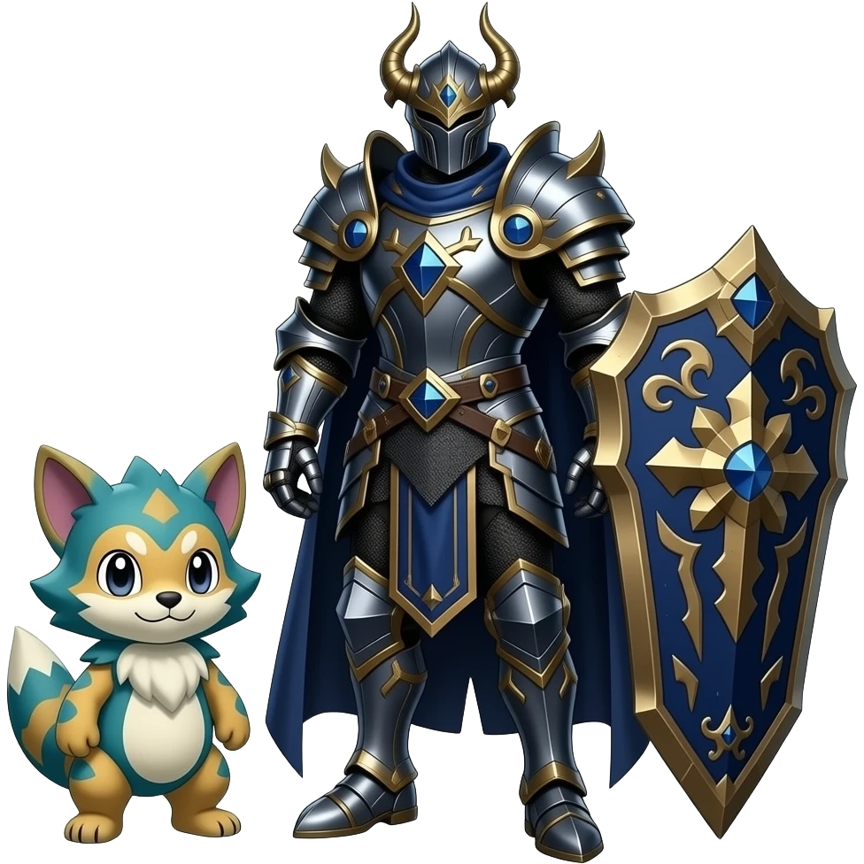 Epic complex knightly divine glorious futuristic detailed dark dusky gloomy deep gothic indigo, realistic Fakémon-Sprigatito-Floragato-Meowscarada-Trico-Sergal-Serval-Vernid-creature (full body) emoji