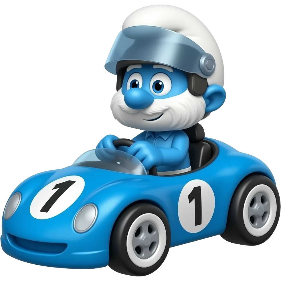 Papa Smurf as a racing driver emoji