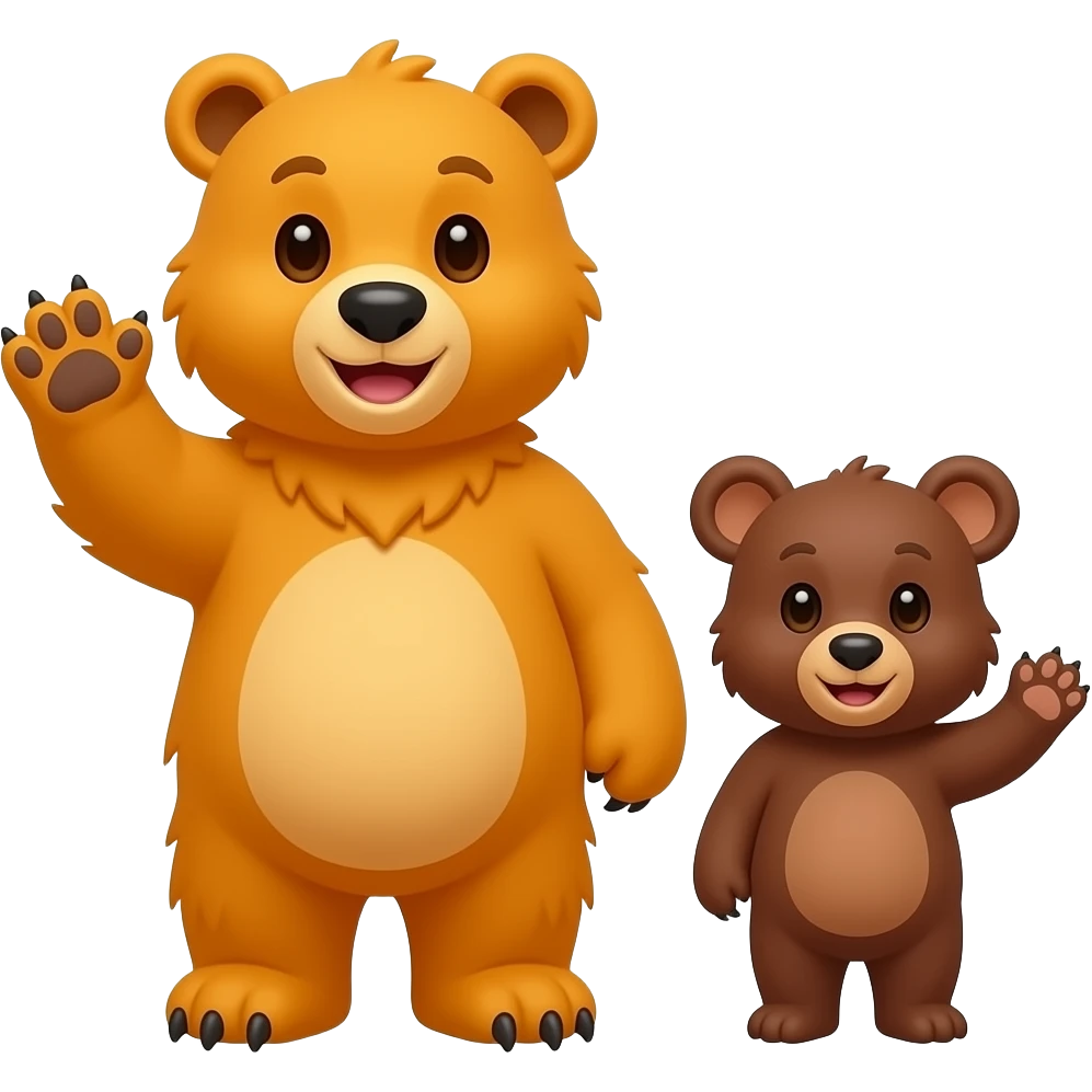 Simbka the grizzly golden orange bear is waving with a paw and kopa the brown bear cub is waving my paw emoji