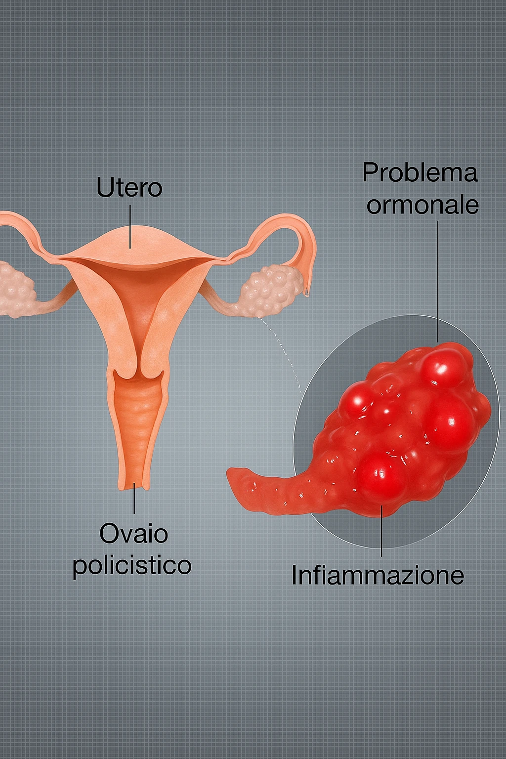 pcos con problema ormonale e infiammatorio SU DONNA in 3d in italiano emoji