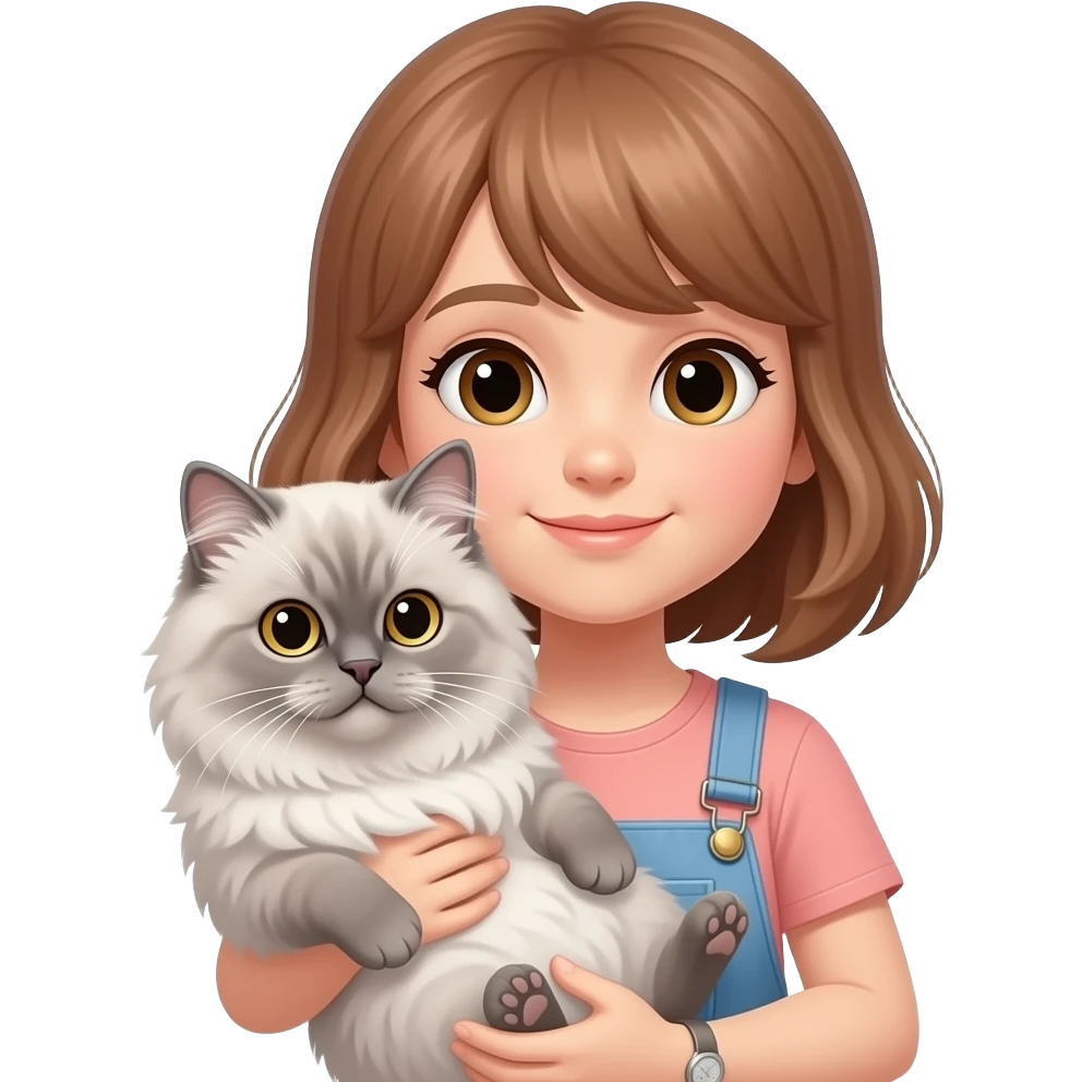 Girl holding Persian Cat emoji
