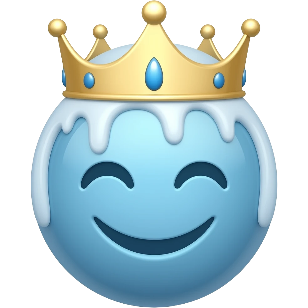 Blue emoji laughing not a person I want it  to be a circle like the normal emojie and make him have icicles on his face and make him whering a crown out of ive emoji