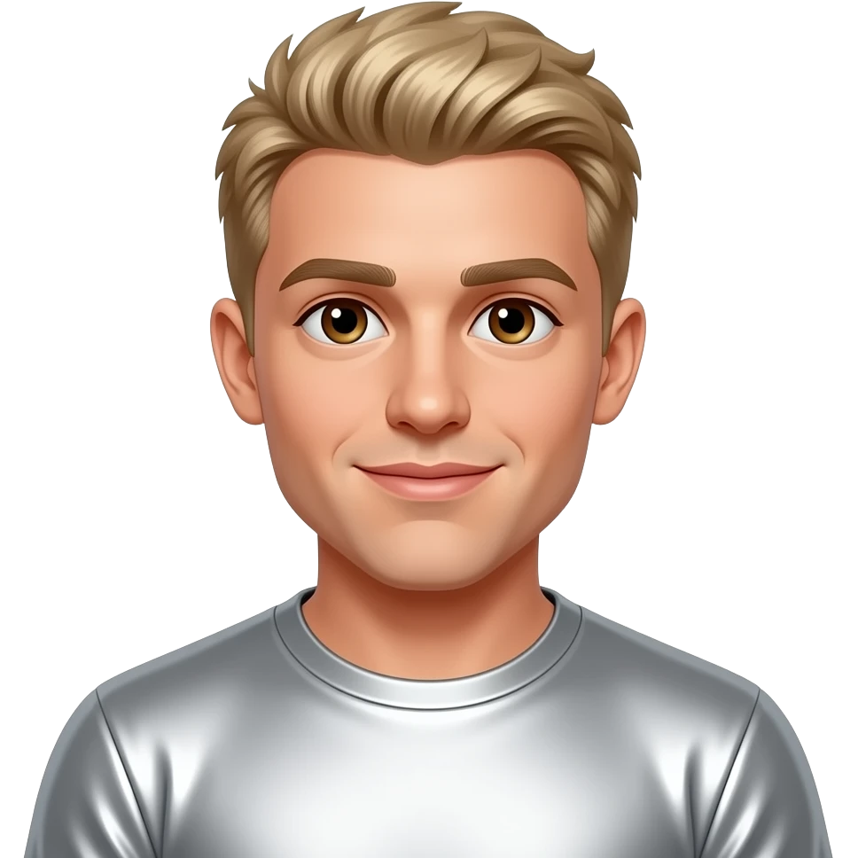 Jake Paul with brown eyes, blonde hair, silver metallic t-shirt emoji